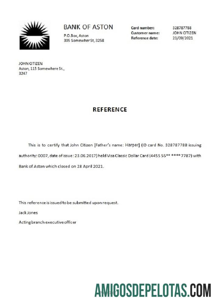 Referência de fechamento do Bank Of Aston do Reino Unido exemplo real